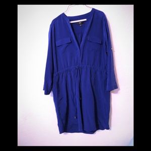 Blue T-shirt dress with tie waist